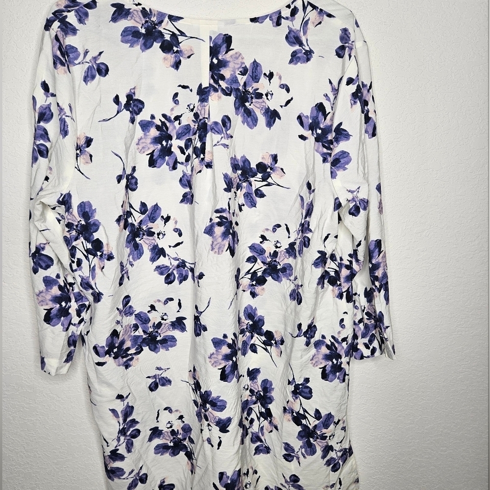 J. Jill Oversize Lagenlook Purple Blue Floral Long Sleeve V-Neck Lightweight Top - Picture 7 of 12